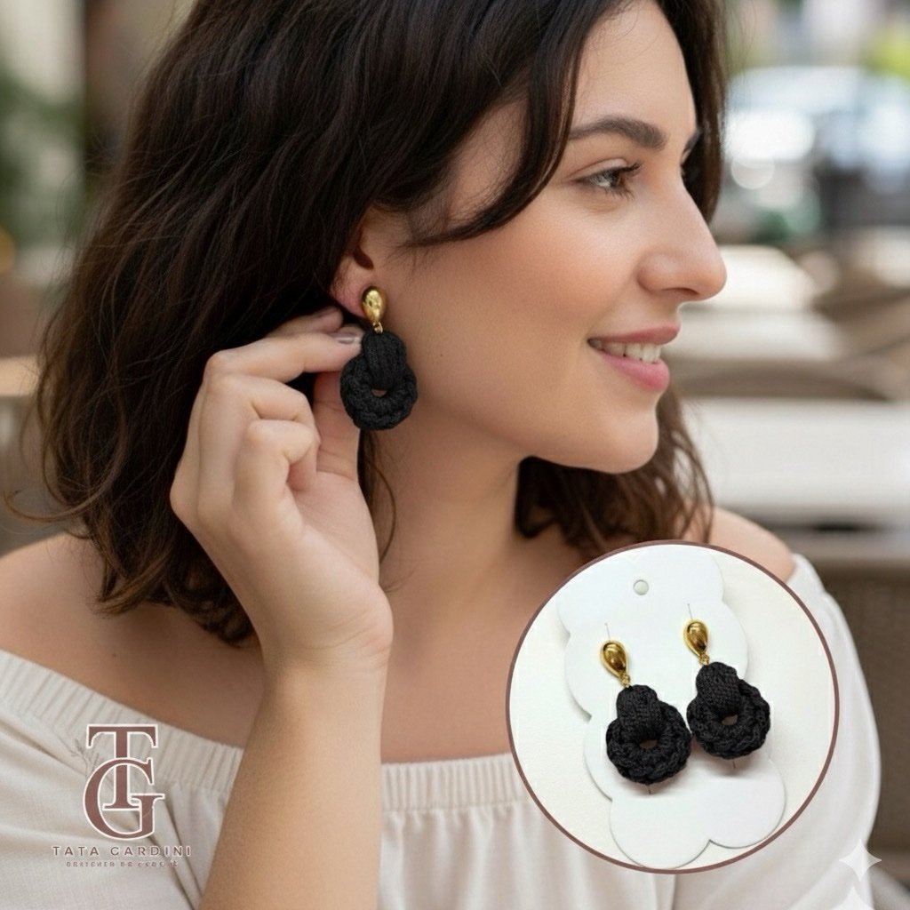 Brinco artesanal em crochê - Imagem 4