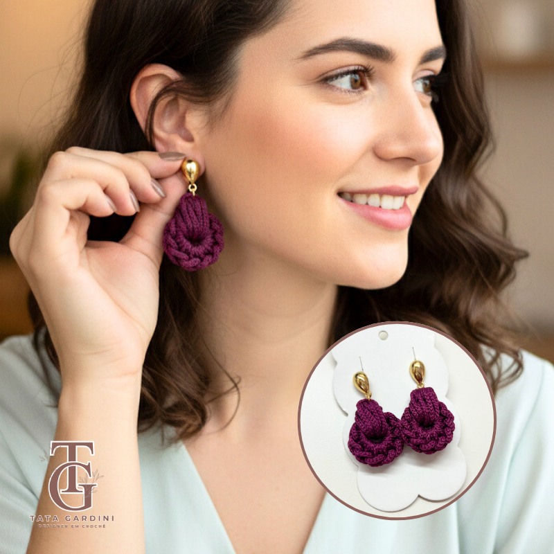 Brinco artesanal em crochê - Imagem 2